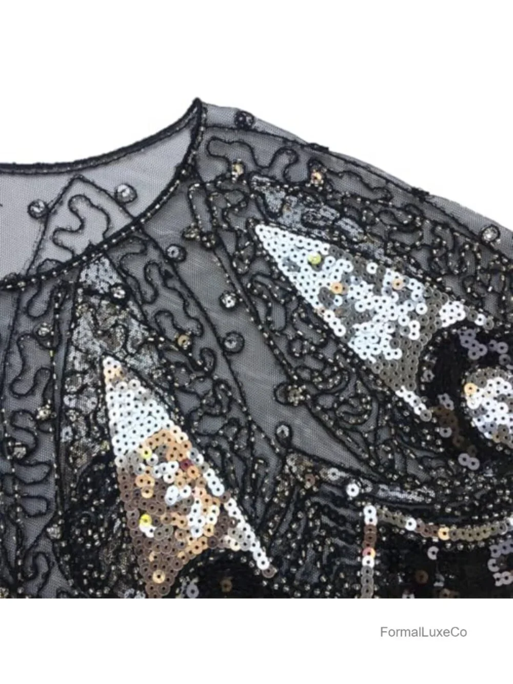 1920s Sequin Beaded Flapper Shawl Wrap Vintage Fringe Evening Party Cover Up